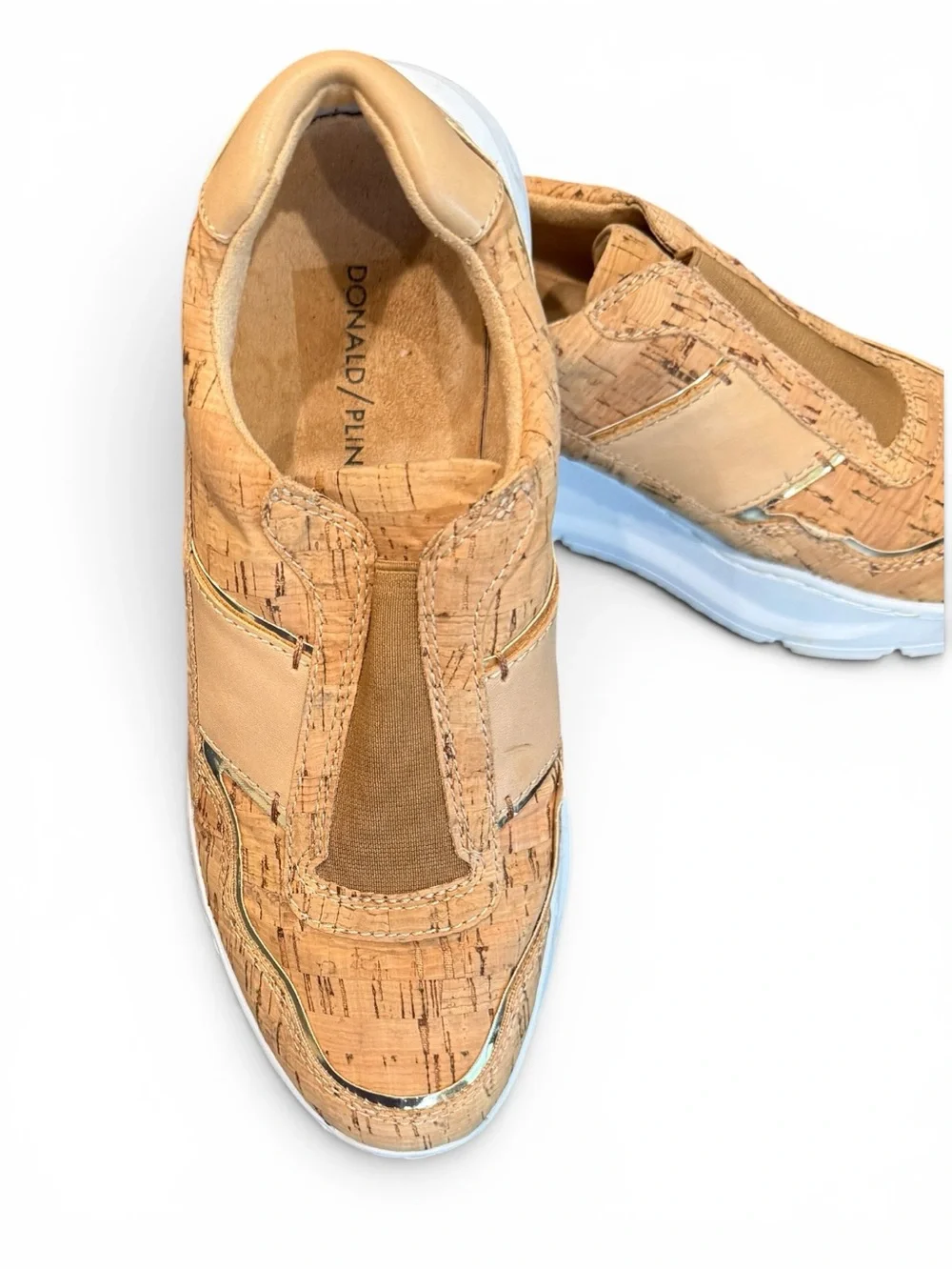 DONALD J PLINER Karli Cork Slip-On Fashion Sneaker Women 8M Tan Gold Trim NEW